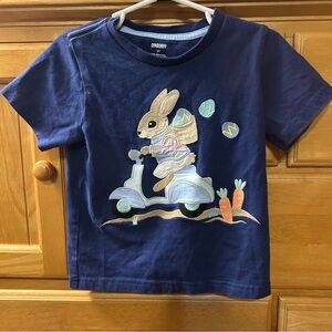 Gymboree Boy’s Navy Blue Cotton Tee Shirt w/Easter Bunny on a Scooter Size 3T